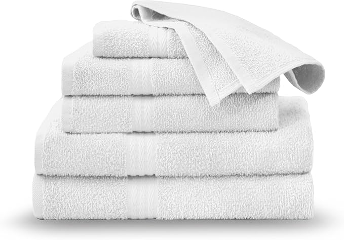Martex Easy Living Everyday 6-Piece Bathroom Towel Set, White | 2 Bath Towels, 2 Hand Towels, 2 Wash Cloths, 100% Cotton, Soft, Quick-Dry