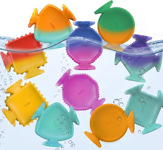BUNMO Big Shapes Color-Changing Textured Suction Bath Toys for Toddlers 1–3 (10 Pack), Extra Large Silicone Bathtub Toys, BPA-Free Suction Cup Toys, Bath Toys for Kids Ages 1+, Sensory Bath Toys