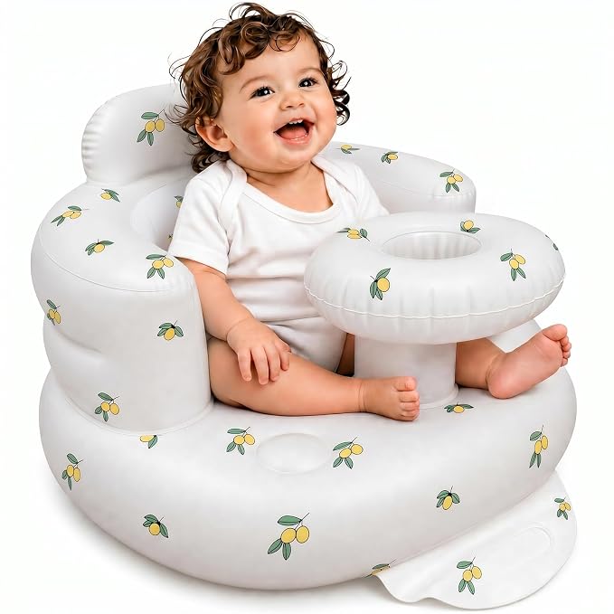 Inflatable Baby Seat for Babies 3-36 Months, Baby Chair with Fence & Built in Air Pump, Blow Up Floor Baby Seat with Back Support, Baby Chair Sit Me Up Olive-Tray