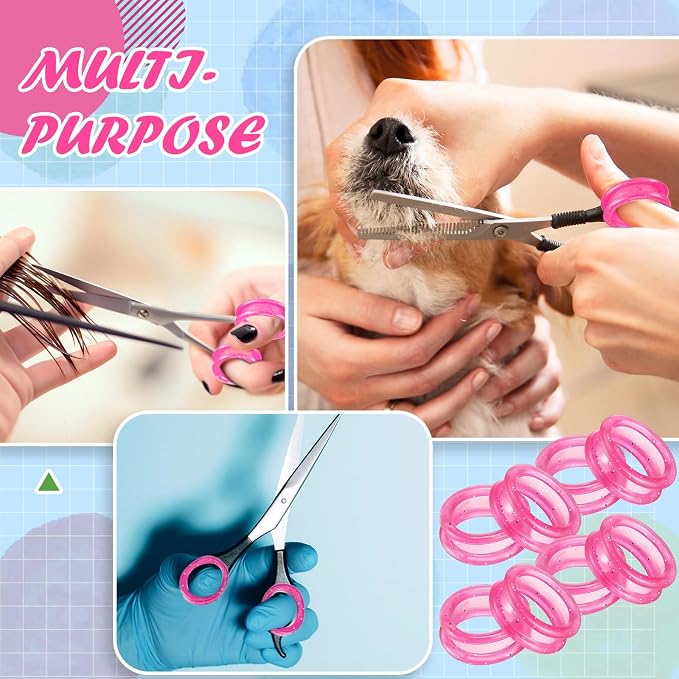 24 Pcs Silicone Scissors Finger Rings Soft Dog Grooming Scissors Accessories Pet Grooming Shear Finger Ring Thumb Inserts Grips for Dog Hair Cutting (Pink)
