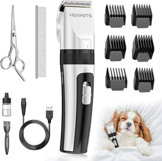 Dog Grooming Clippers, Low Noise, Electric Quiet, Adjustable Clipper Comb, Rechargeable Cordless Dog Hair Clippers for Dogs Cats Pets, White