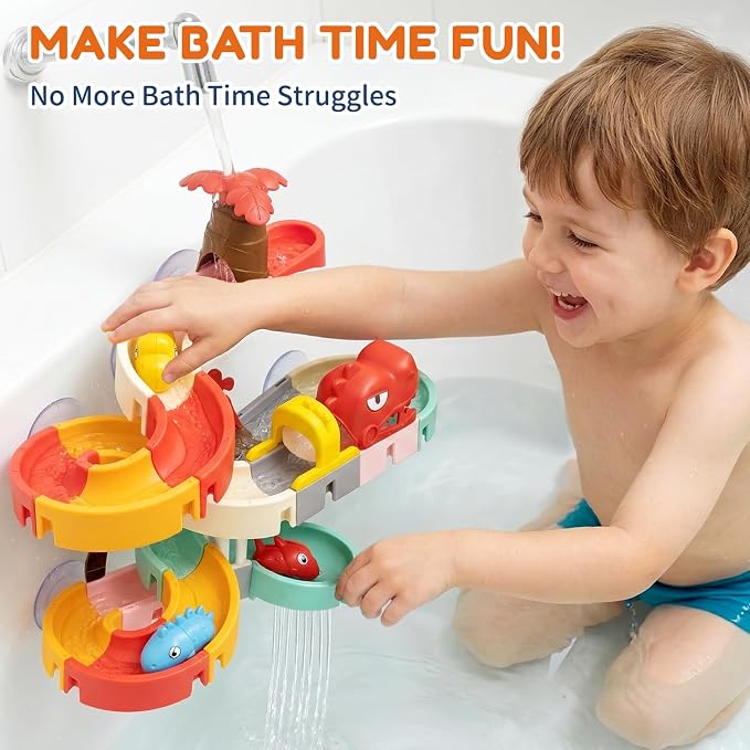 SOCBTNSO Dinosaur Slide Toys, Toddler Bath Toys for Kids Ages 4-8, DIY Building Kit for Ages 5-7, Bathtub Time Birthday Gifts for Toddler 3 + Year Old (36 PCS)
