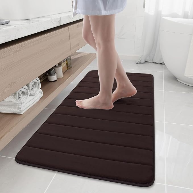 Buganda Memory Foam Bath Mat, 47" x 20", Ultra Soft Bathroom Rugs, Water Absorbent and Machine Washable Bath Rug Runner for Bathroom, Shower, and Tub, Brown