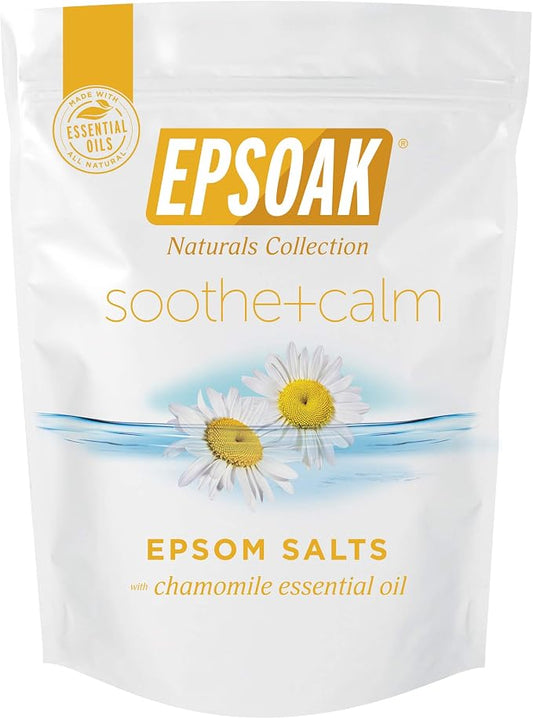 Epsoak Epsom Salt 2 lb. USP Magnesium Sulfate with Soothing + Calming Scent with Chamomile Resealable Epsom Salt Bag, Made in The USA, Cruelty-Free Certified