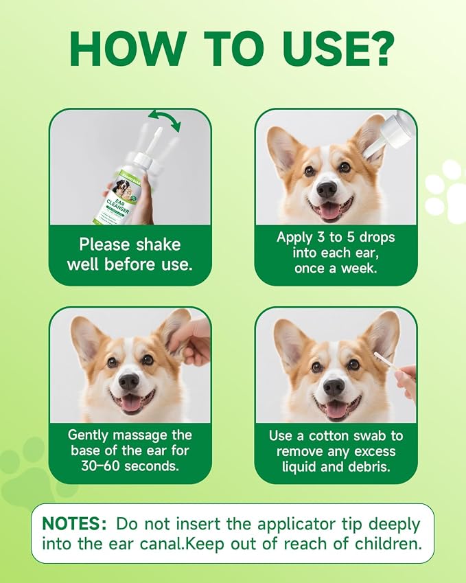 Dog Ear Cleaner Solution - Removes Debris, Wax, Odor, Itch Relief, 120ML | with Aloe, Lavender, Chamomile, Ear Drops for Dogs, Dog Ear Infection Treatment, Ear Wash, Flush and Care