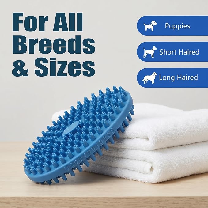 Lilpep 2-in-1 Dog Bath Brush, Double Sided Soft Rubber Grooming Brush for Shedding, Massaging & Deep Cleaning, Suitable for Short & Long Haired Dogs & Puppies