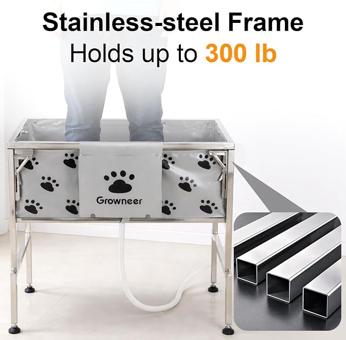 GROWNEER Foldable Dog Bath Tub,300LB Portable Pet Grooming Tub with Stainless Steel Frame, Elevated Dog Washing Station for Small to Medium Dogs and Cats, Indoor Outdoor Use