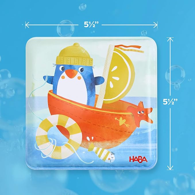 HABA Penguin Bath Book with Squeaker – Soft Baby Sensory Books, Waterproof Interactive Bath Toy for Water Play and Toddler Pool Toys