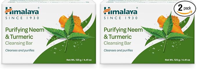 Himalaya Purifying Neem & Turmeric Cleansing Bar for Clean and Healthy Looking Skin, 4.41 Oz (125 gm) (Pack of 2)