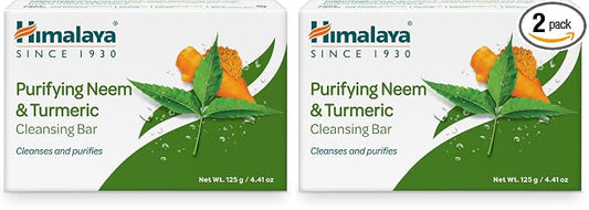 Himalaya Purifying Neem & Turmeric Cleansing Bar for Clean and Healthy Looking Skin, 4.41 Oz (125 gm) (Pack of 2)
