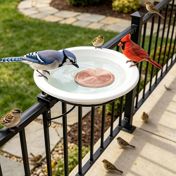 Copper Disc for Bird Bath, 99.9% Pure Copper (Dove) | Triple Point Support, Fits Bird Baths & Bowls, Reduces Mineral Buildup, Gift for Bird Lovers, Outdoor Garden Use