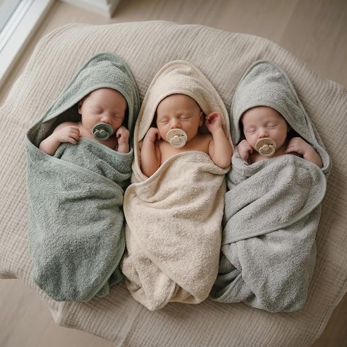 Hooded Baby Towels – 100% Organic Cotton Baby Bath Towels – Baby Boy and Girl Newborn Essentials - Super-Soft and Absorbent. (Fog)