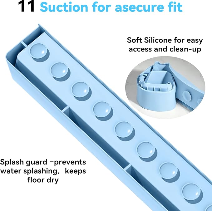 Bathtub Splash Guard with Suction Cups, Silicone Bath Tub Side Tray, Toy Holder Shelf for Bathroom Storage and Water Spill Prevention (Blue)