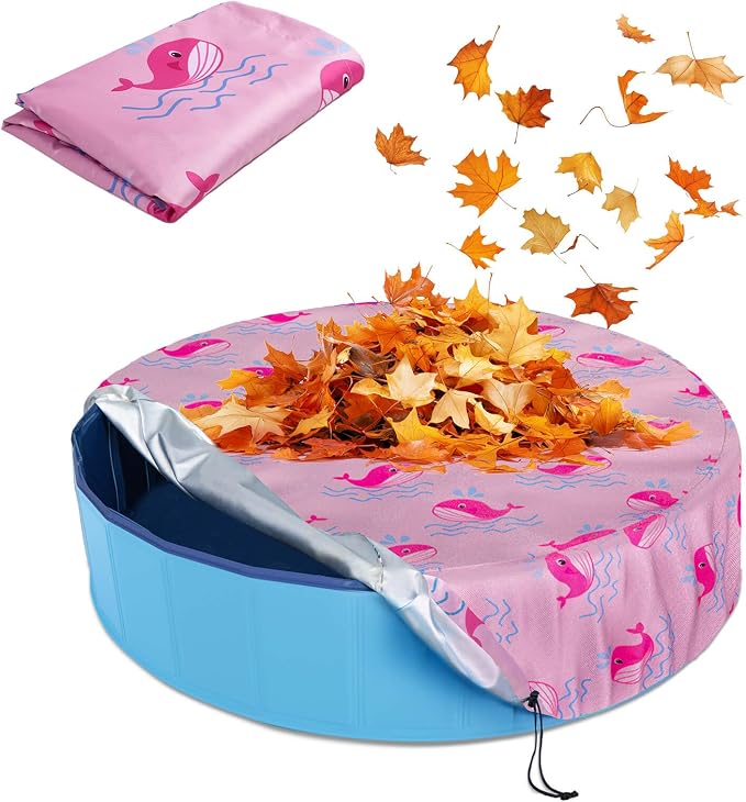 Foldable Round Dog Swimming Pool Cover, for 32"/48"/63" Collapsible Outdoor Tub,PVC Coating Waterproof and UV Protection (S-32 * 8 inch, Pink)