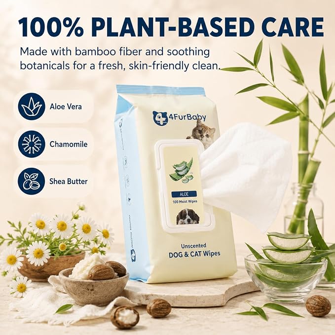 Dog Wipes for Paws and Butt, Unscented, 100 Count | 8" x 8" hypoallergenic, hydrating pet grooming wipes for dogs and cats, unscented for daily care
