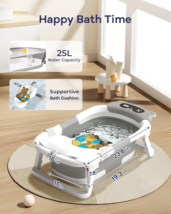 AVIDOR 2-in-1 Baby Bathtub with Stand for Newborn and Infants, Foldable Baby Bath Tub, Baby Shower Gifts for New Parents, Gray
