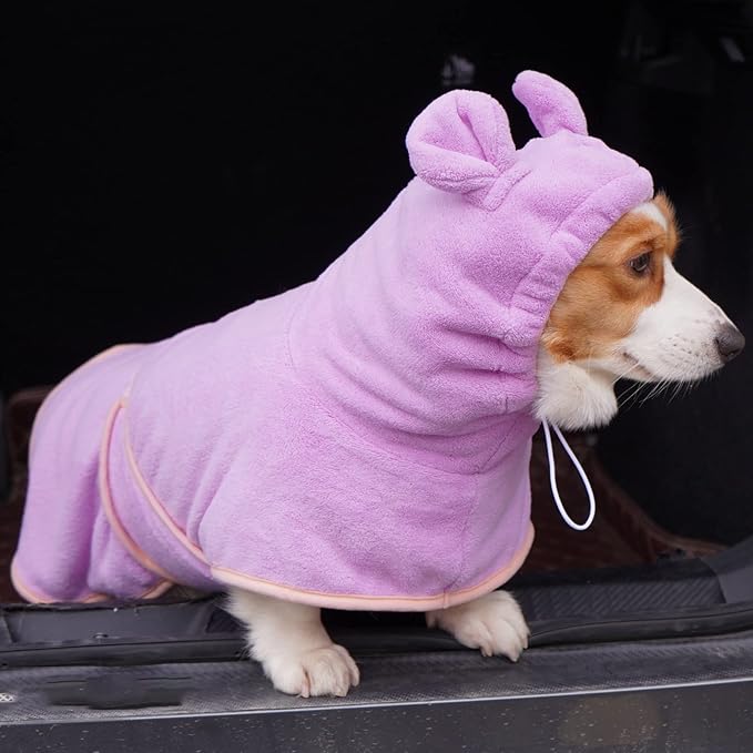 Dog Bathrobe Towel, Cat Bathrobe Microfiber Fast Drying Absorbent Hooded Bath Towel for Puppy Small Medium Large Dog Cat(Purple,XL)