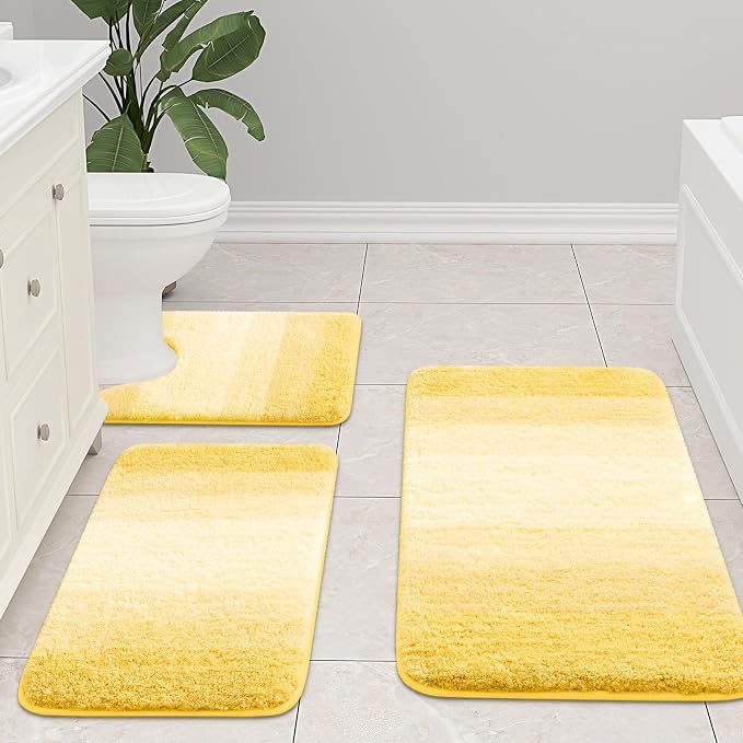 Arotive Microfiber Bathroom Rugs, Shaggy Soft and Absorbent Bath Rug, Thick Plush Machine Washable Dry Bath Mats for Bathroom, Tub and Shower, 30x20, Yellow, Rectangular