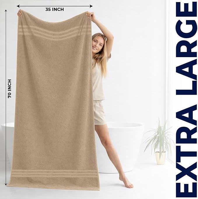DAN RIVER 2 Pack Luxury Bath Sheets 35x70, 600 GSM, Soft & Quick Dry 100% Ring Spun Cotton Towels Ideal for Hotels, Spas, Gyms & Salons Extra Large, Tan