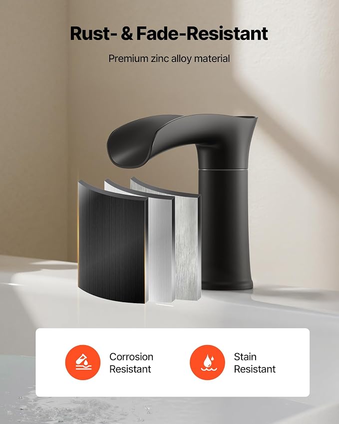 VEVOR Roman Tub Faucet, 3 Hole Waterfall Bathtub Faucet, Zinc Alloy Bath Tubs Faucets Set with 2 Handles, Deck Mount Bath Tub Faucets Set for Pet Washing, Baby Care, Adult Bathing, Matte Black
