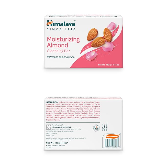 Himalaya Moisturizing Almond Cleansing Bar Soap, Almond Soap Bars for Face and Body, Face Soap Bar, Face Wash Bar, Bath Soaps, Soft Skin, Moisturize Skin, Revitalize and Rejuvenate, 4.41 oz, 3 Pack