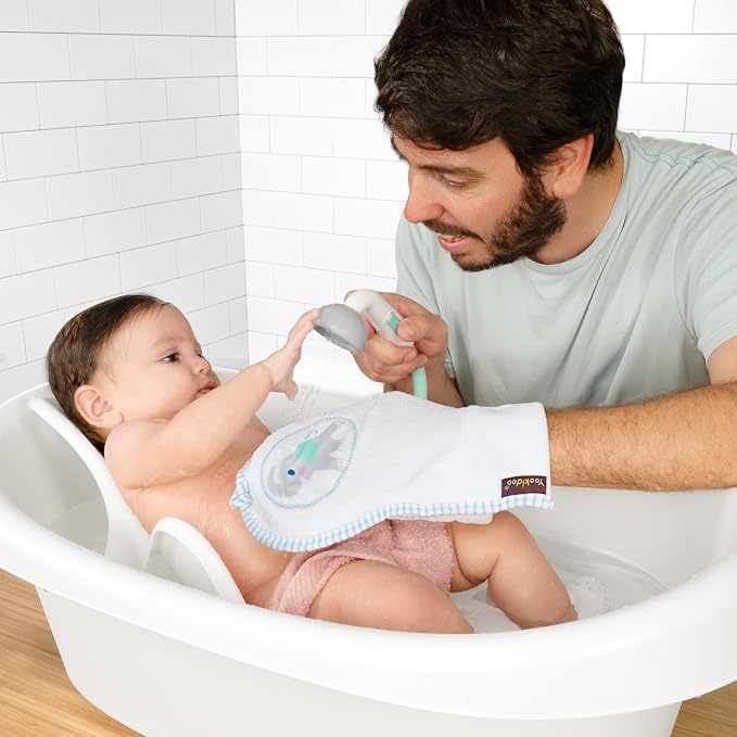 Yookidoo Elephant Baby Bath Toy Rinser with Washing Glove – Fun Battery-Operated Water Play & Trunk Spout Sprayer, Gentle Sink or Tub Bathing Essential for Newborns (Wash & Glove Turquiose)