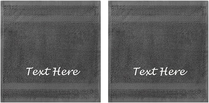 Personalized Towels Set with Embroidered Text - 2 Pack Highly Absorbent & Super Soft Turkish Cotton Towels Washcloths for Bathroom, Kitchen, Gym and Hotels - 13"x13" Charcoal Towel Set