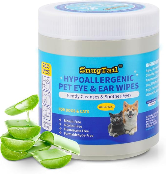 Dog Eye Wipes – 240 Pcs Unscented Tear Stain Remover Wipes Gentle Cleaning for Eye Discharge Crust & Debris,Safe for Face, Wrinkles & Grooming, Hypoallergenic Dog & Cat Eye Wipes