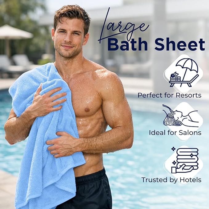 DAN RIVER 2 Pack Luxury Bath Sheets 35x70, 600 GSM, Soft & Quick Dry 100% Ring Spun Cotton Towels Ideal for Hotels, Spas, Gyms & Salons Extra Large, Medium Blue