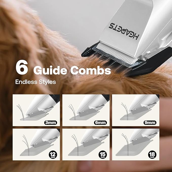 Dog Grooming Clippers, Low Noise, Electric Quiet, Adjustable Clipper Comb, Rechargeable Cordless Dog Hair Clippers for Dogs Cats Pets, White