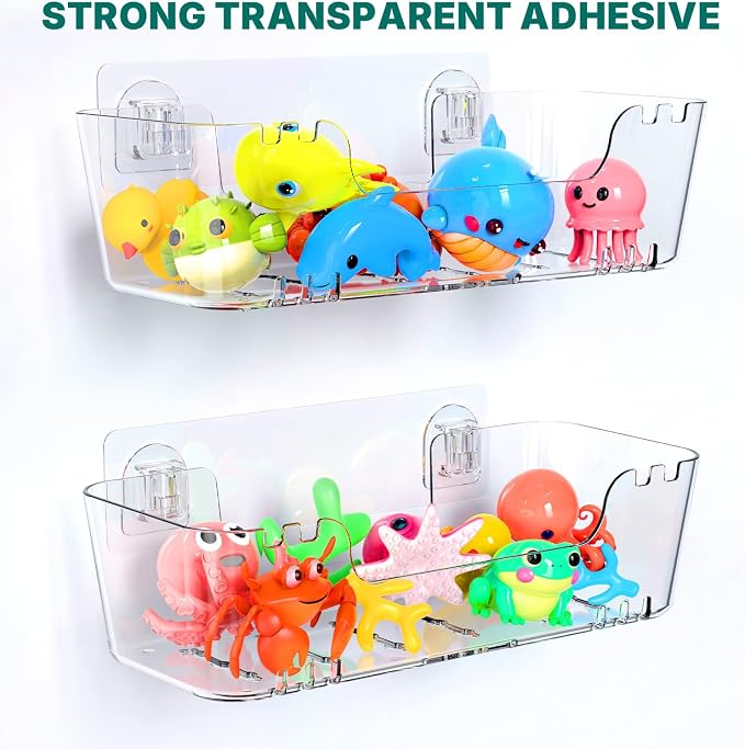 Bath Toy Storage Holder for Bathtub 2 Pack Bath Toy Organizer | Large Capacity, Clear Acrylic Shower Caddy, Waterproof and Rustproof, Multiple Drainage Holes, Suitable for Bathroom