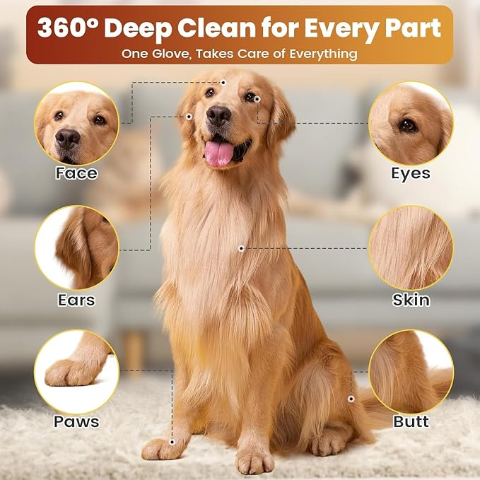 Thick Pet Glove Wipes for Dog & Cat - 6 Pack Disposable Grooming Gloves, Dog Bath Brush, Cat Shedding Glove, Pet Washing Mitt, Unscented