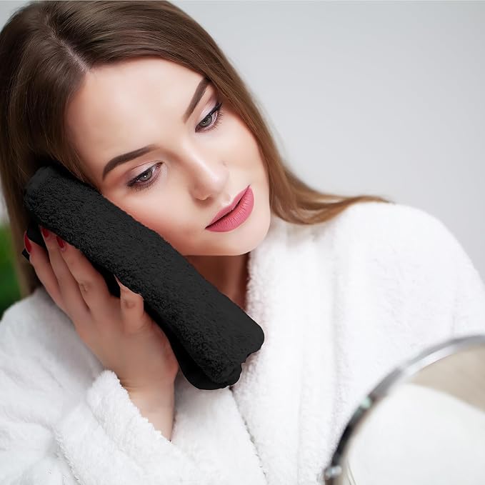 Face Towels Pack of 12 – 100% Cotton Wash Cloths (12x12 inch) – 550 GSM Soft, Quick Dry & Highly Absorbent Ring Spun Cotton Towels for Bathroom, Spa, Gym, Kitchen and for Daily Use - (Black)