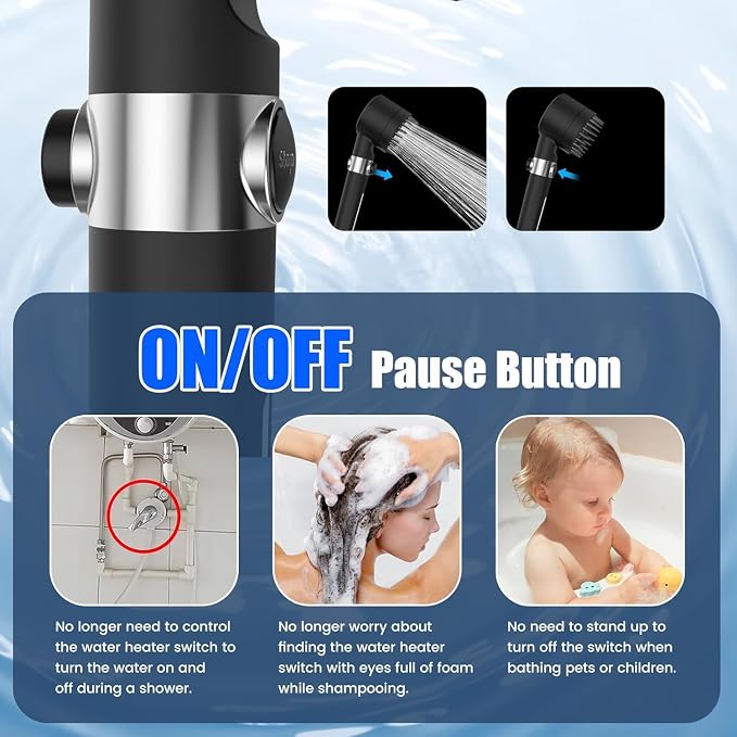 PWERAN Filtered Shower Head with Handheld, 2-PCS Filters High Pressure Shower Head with 3+1 Spray Modes for Hard Water Remove Chlorine, Detachable Showerhead with ON/OFF Switch for Pet Bath (Black)