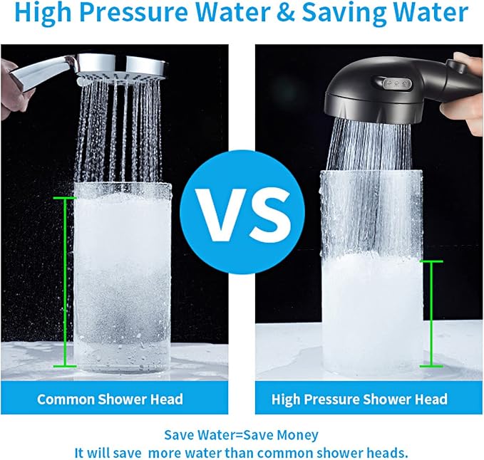 KAIYING Drill-Free High Pressure Handheld Shower Head with ON/OFF Pause Switch 3 Spray Modes Water Saving Showerhead, Detachable Puppy Shower Accessories (N:Shower Head (Black)+Bracket+Hose)