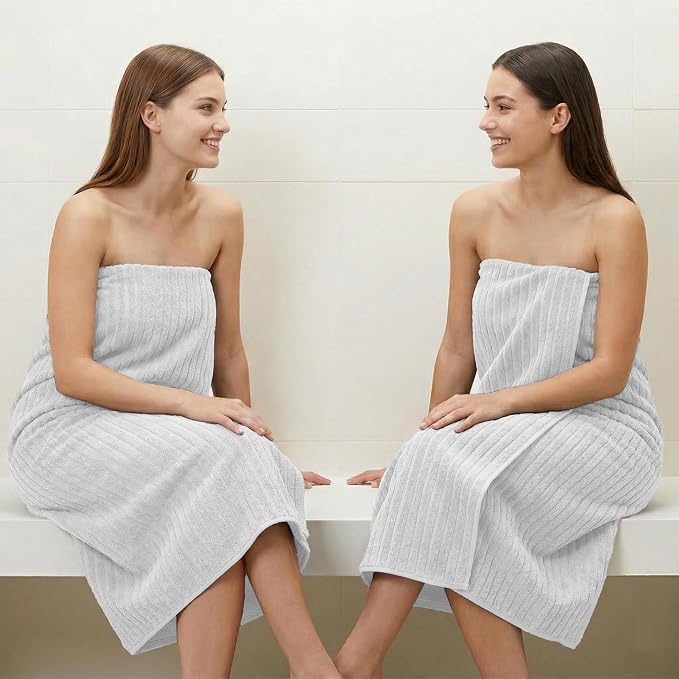 RIVERSIDE Pack of 2 Extra Large Bath Sheet Towels, 35 x 70 Inches, 600 GSM, Ribbed Stripe, 100% Cotton - Super Soft, Highly Absorbent & Quick Dry for Bathroom, Spa & Hotel, White