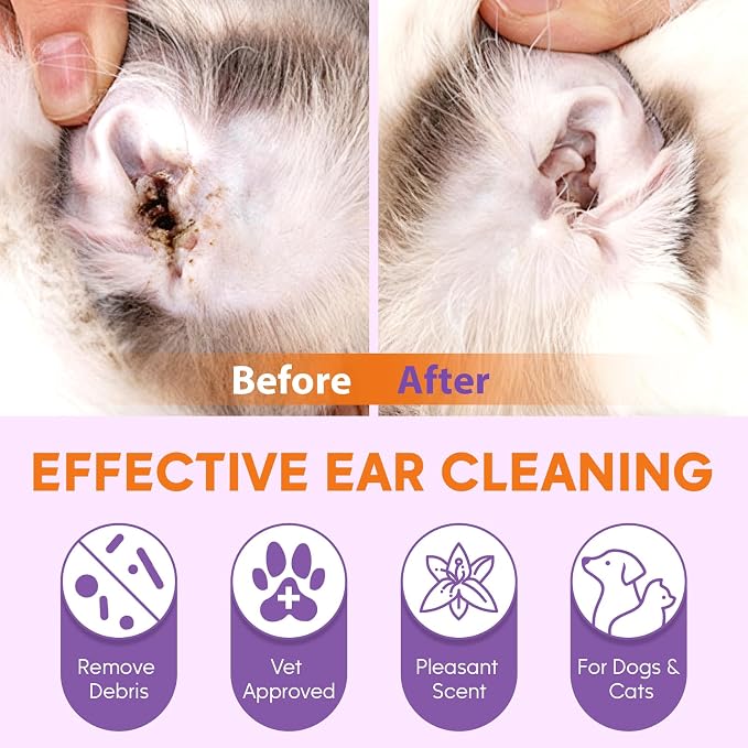 Pjordo Pet Ear Cleaner Set - Dog Ear Cleaner with Aloe Vera & Witch Hazel, Dog & Cat Ear Cleaner Solution for Soothing Ear Itching & Deodorize, Ear Wipes for Dogs & Cat Gently Removing Ear Wax & Dirt