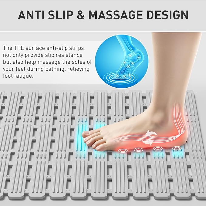 XIYUNTE Shower Mat Non Slip Bath Mat for Tub - 27 X 16 Inch TPE Bathtub Mat Non Slip Shower Mats for Inside Shower, Bath Tub Mat with Powerful Suction Cup, Easy to Cut and Dry, Light Grey