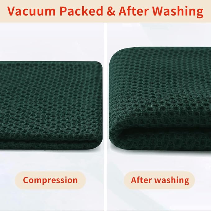 Homaxy 100% Cotton Waffle Weave Kitchen Dish Towels, Ultra Soft Absorbent Quick Drying Cleaning Towel, 13 x 28 Inches, 24-Pack, Blackish Green