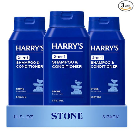Harry's Men's 2 in 1 Shampoo and Conditioner for All Hair Types - Stone Scent - (3 Pack) 14 fl oz - No Parabens or Sulfates