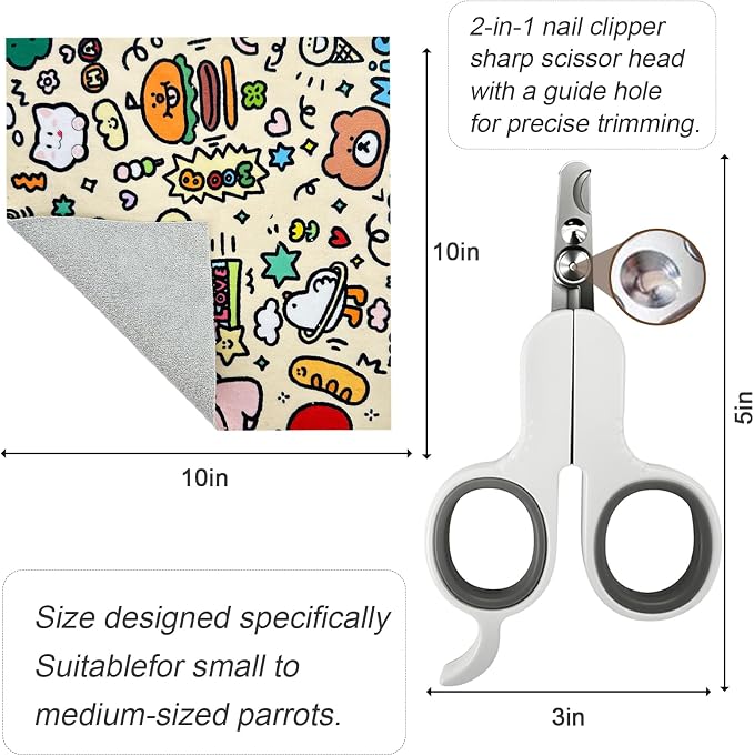 Bird Nail Clippers,Parrot Grooming wrap,2in1 for Safe Nail Trimming – Fits Cockatiel, Parakeet, Lovebird, Budgie, Anti-Scratch Anti-Escape Multifunctional Pet Tool