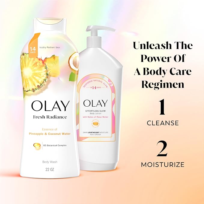 Olay Body Wash for Women, Fresh Radiance, Refreshing & Renewing, Made with Plant Based Cleansers, B3 Botanical Complex, For All Skin Types, Pineapple & Coconut Water Scent, 22 fl oz (Pack of 4)
