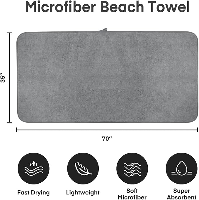 JML Bath Sheet Towels (2 Pack, 35"x70") - Microfiber Hair Towel for Adult Bathroom, SPA, Hotel - Super Soft, Absorbent, Lint Free, Fade Resistant, Grey