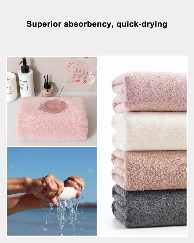 sakano 6-Piece Colorful Microfiber Bath Towel Set - Fast-Drying, Super Absorbent & Non Shedding Towels for Family, Gym, Spa and Salon -White+Pink+Light Gray, 28x55 Inches