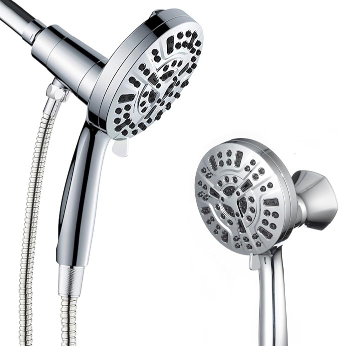 High Pressure Shower Head with Magnetic Back Fixed Base Design,Handheld Showerhead with Hose Set Stainless Steel 59 inches/5 ft 10-Setting 5 inches Large Face,Chrome Finish (Dual Magnetic)