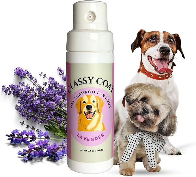 Dry Shampoo & Coat Deodorizer for Dogs (Lavender) | Waterless No-Rinse Squeeze Bottle Powder Formula | Calming Lavender Scent | Talc and Alcohol Free | Safe for Sensitive Skin | Made in USA