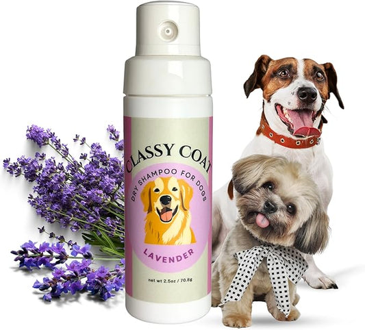 Dry Shampoo & Coat Deodorizer for Dogs (Lavender) | Waterless No-Rinse Squeeze Bottle Powder Formula | Calming Lavender Scent | Talc and Alcohol Free | Safe for Sensitive Skin | Made in USA