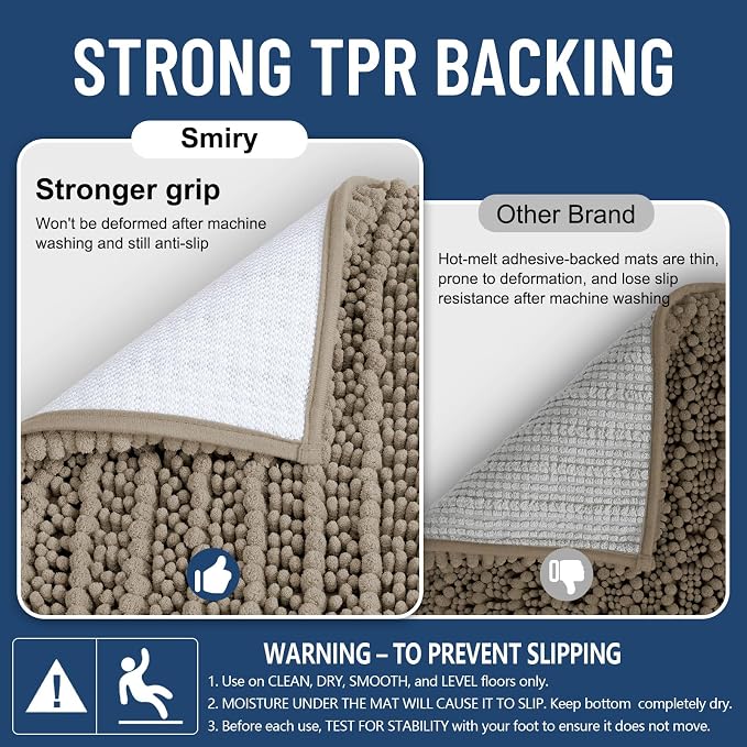 Smiry Bathroom Rugs Mat 34x21, Extra Soft Absorbent Chenille Bath Rugs, Non Slip Rubber Backing Machine Washable Quick Dry Bath Mats for Bathroom Floor, Tub, Shower, Home Decor Accessories, Latte