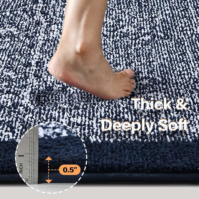 Bathroom Rugs 40x24 Non Slip Washable, Bath Mat for Bathroom Floor Tub, Soft Absorbent Quick Dry Mats for Shower, Bathtub,Home Decor(Dark Blue)
