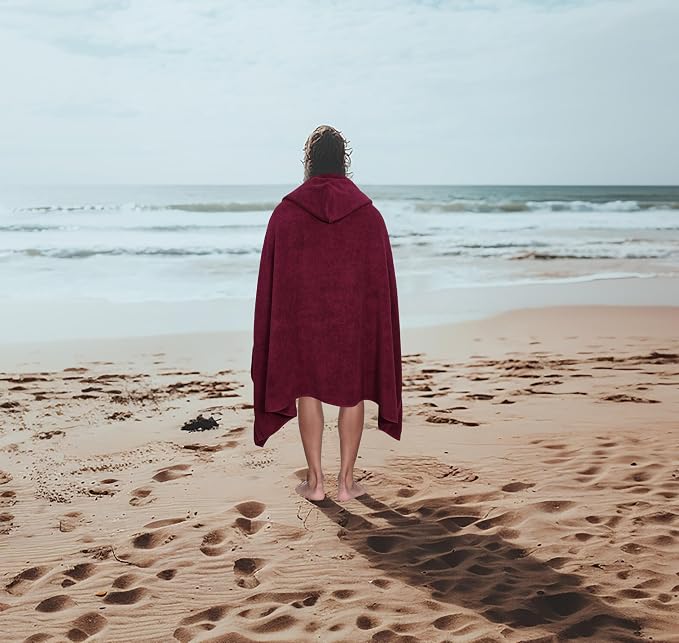 COTTON CRAFT Ultra Soft Hooded Towel – Oversized 35x70 Towel with Hood for Adults - 580 GSM 100% Cotton Ringspun Terry - Pool Beach Bath Sheet Wrap - Luxurious Plush Absorbent Bath Wrap – Burgundy